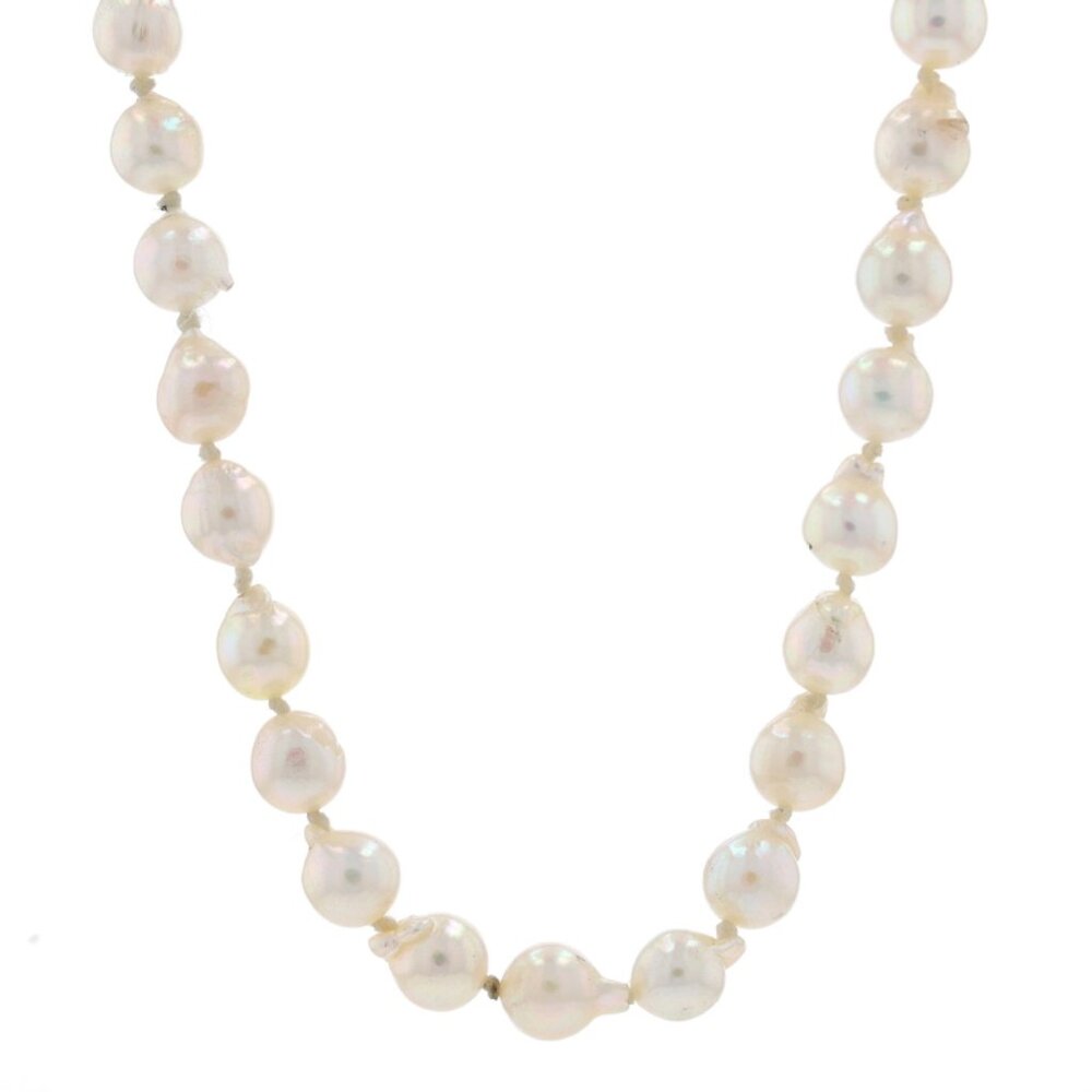 Yellow Gold Freshwater Pearl Knotted Strand Necklace 24 3/4" - 14k